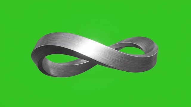 Titanium infinity symbol rotating on green screen in endless loop