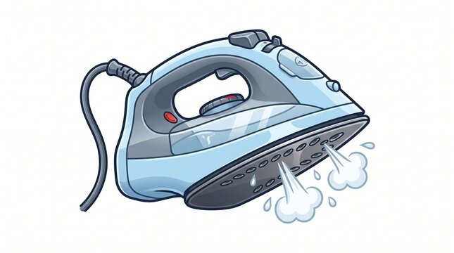 Electric Clothes Steam Iron Cartoon Vector Graphic Isolated on White Background for Laundry Housework and Garment Care