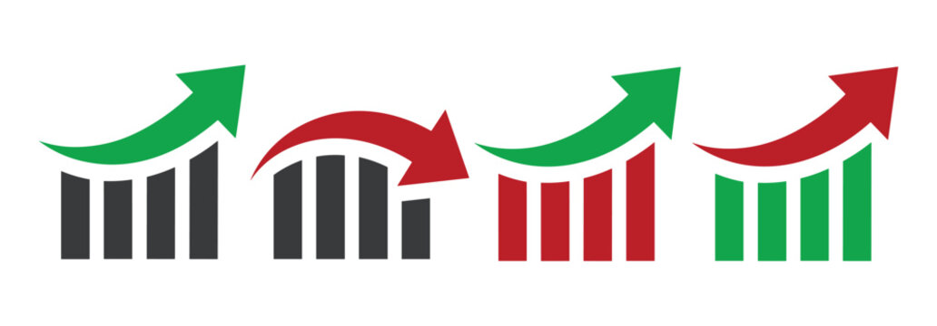 Financial Growth Icons: A collection of bar charts illustrating upward and downward trends. financial analysis, business growth, stock market, economic progress.