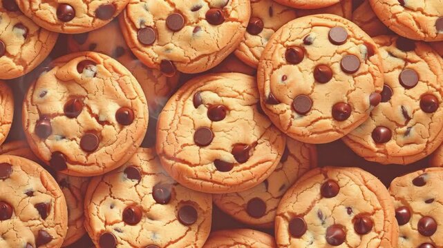 Close-up of a Heap of Freshly Baked Chocolate Chip Cookies
