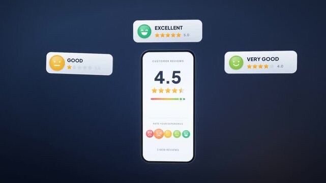 Smartphone customer review score climbing to 4.8 as negative feedback bubbles turn into positive ratings