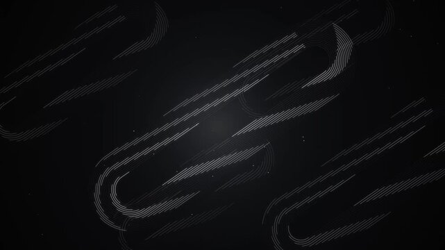 Abstract background with repeating white rounded rectangular line patterns and scattered small particles on a dark background