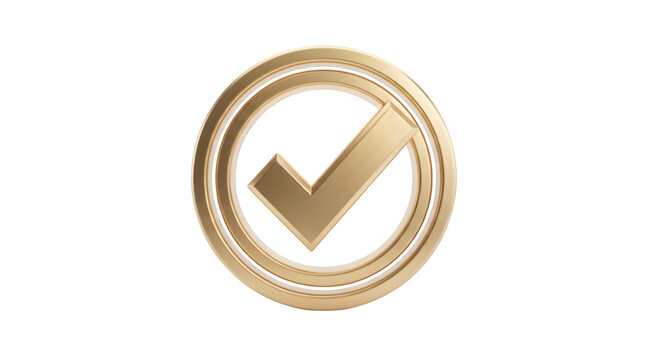 3d golden check mark icon isolated on transparent background