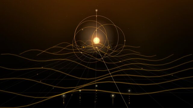 Looping cosmic wave patterns surround a radiant star within a mathematical framework