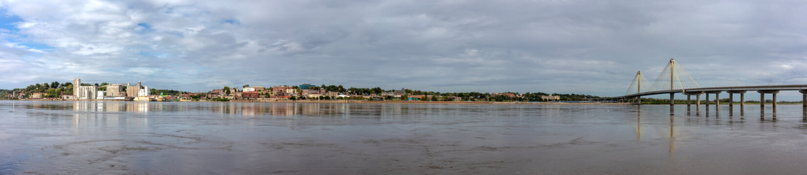 Panoramic view of Alton, Illinois along the Mississippi river in the late afternoon 