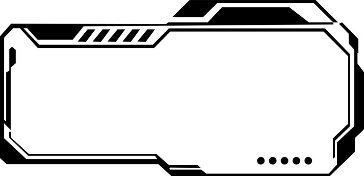 Futuristic UI interface element, sci-fi digital technology horizontal frame mockup, cyberpunk game dashboard panel, modern wireframe tech border template layout.