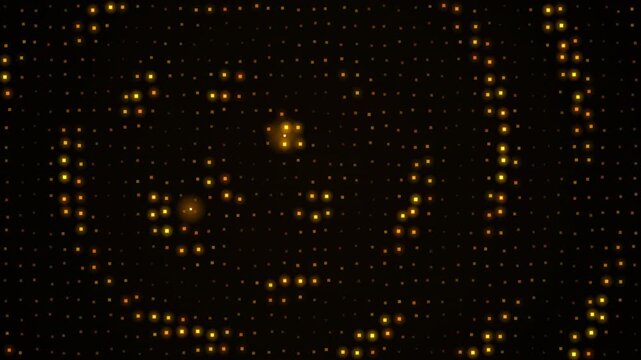 Looping yellow point lights form abstract patterns across a dark black background