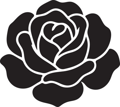 Damask Rose flower silhouette ,black vector logo style 