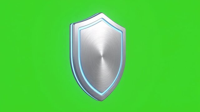 Titanium security shield icon rotating on green screen background