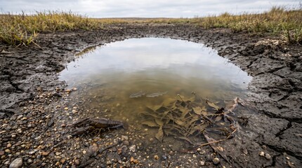 Obraz premium Freshwater food web persists in a receding stream pool