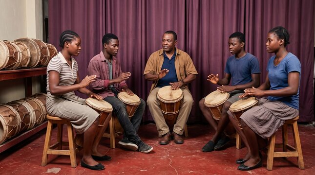 Haitian percussion lesson for carnival music students