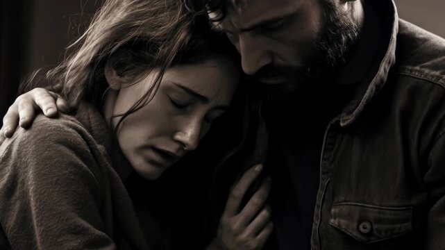 Man Comforting a Distressed Woman in a Moment of Grief