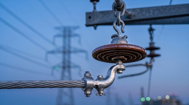 Ceramic insulators form an abstract power grid pattern