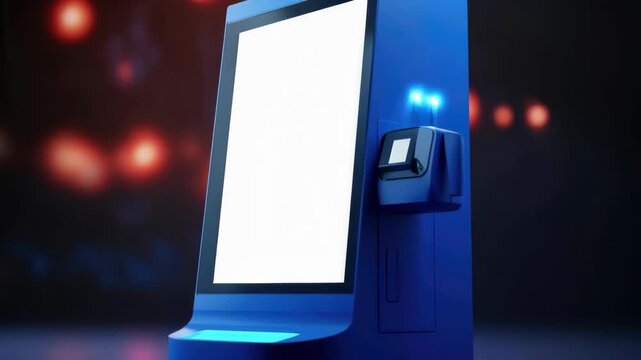 Modern Blue Digital Information Kiosk with Blank Display