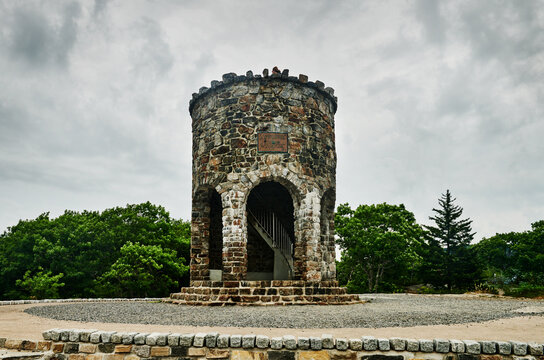 Mount Battie Memorial Tower (built 1921), a 26-foot stone observation tower located at the summit of Mount Battie within Camden Hills State Park in Camden, Maine, New England