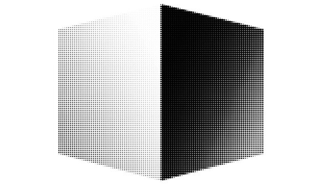 Halftone dot pattern cube shape, abstract geometric 3d effect