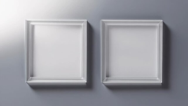 Two Empty White Square Frames on a Minimalist Gray Wall