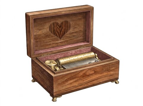 Wooden heart music box for romantic gift and wedding keepsake concept with jewelry box