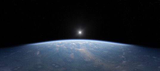 Sunrise Over Earth From Space Horizon With Stars and Atmospheric Glow - 3D Rendering © edb3_16