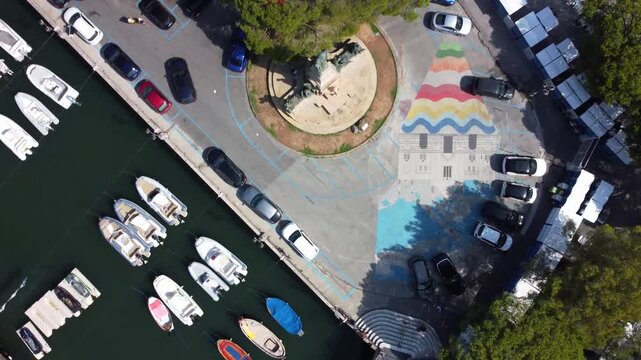 Aerial view of Mediterranean Sea & Coastal Hills in Rapallo, Italian Riviera, Liguria, Italy - 4K drone footage