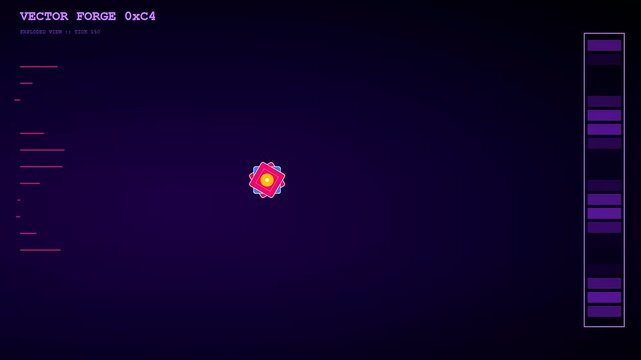 A modular assembly of colorful glowing geometric shapes expands and contracts within a dark digital interface screen designed for modern user experience prototyping software visualization