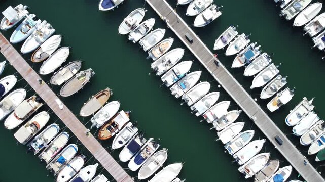 Aerial view of Rapallo Marina & Luxury Yachts in Rapallo, Italian Riviera, Liguria, Italy - 4K drone footage