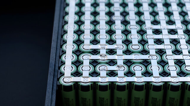 Close Up of Lithium Ion Battery Pack with Metal Connectors