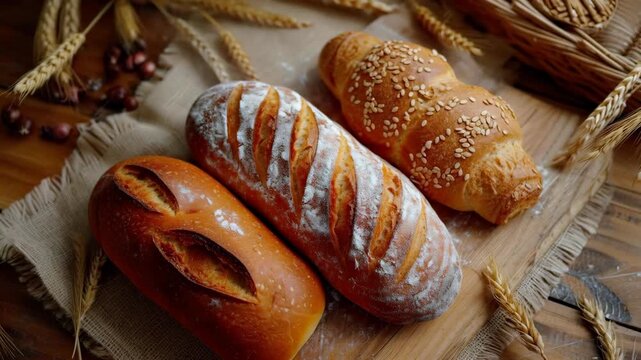 Artisan Bread Loaves with Wheat on a Rustic Surface