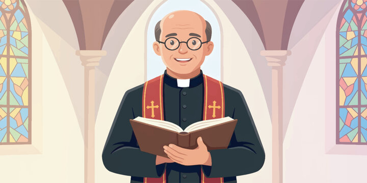 Priest Character Clerical Attire Vector Illustration Religion Man
