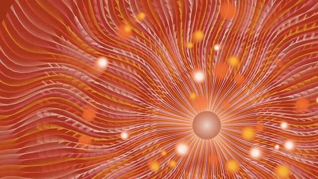 Abstract orange radiant sunburst with flowing filaments