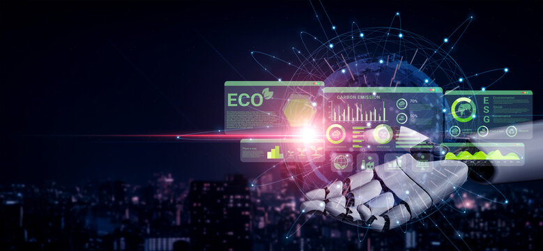 AI analyzing ESG and sustainability metrics for businesses, visualizing carbon reduction goals and environmental performance indicators Parse