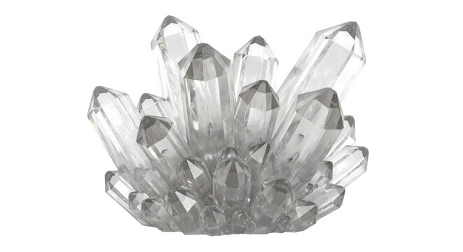 Cluster of natural clear quartz crystal mineral specimen isolated on white background