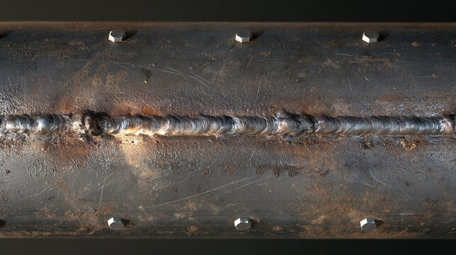 A raised weld seam on dark metal