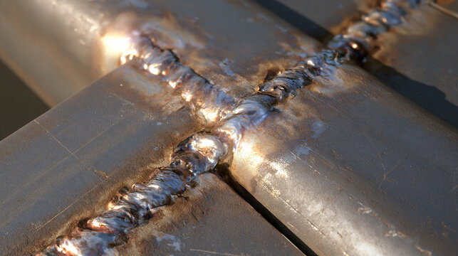 A textured weld line crosses a dark industrial panel