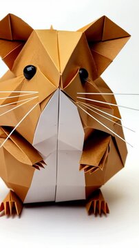 Origami Hamster Charm: A meticulously crafted origami hamster, rendered in warm brown and white paper, sits attentively, its delicate whiskers and button eyes bringing the art form to life.