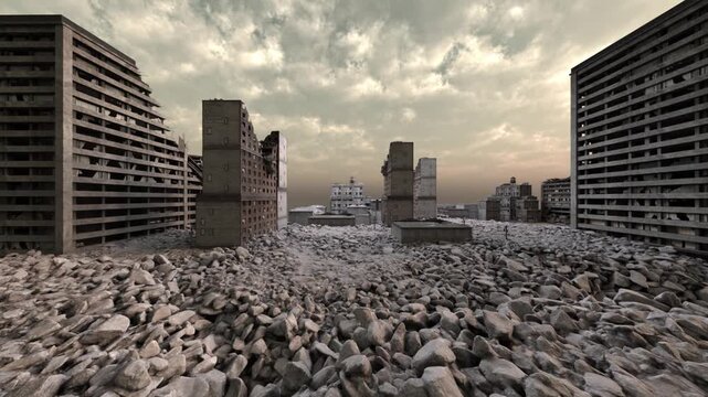 荒廃した街の風景　3DCGレンダリング