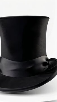 Classic Top Hat: A sleek, black silk top hat with a satin ribbon band, exuding timeless elegance and sophistication.