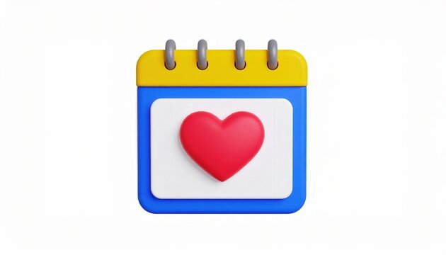 Calendar with heart icon romantic date and anniversary 3D render valentine day event planning concept minimal cgi illustration on white background