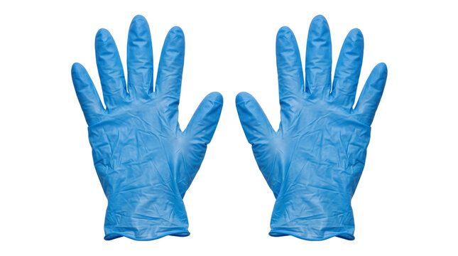 Blue medical nitrile gloves displayed neatly for safety protection protocols on transparent background
