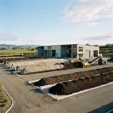 Modern Industrial Facility for Organic Waste Processing and Composting.