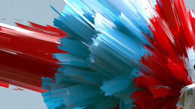 Red Blue and White Abstract Burst of Brush Strokes