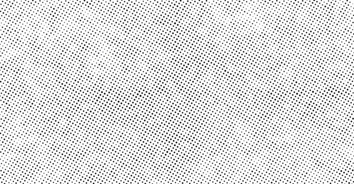 Black and white halftone dot pattern, distressed texture with varying point density and subtle grainy noise on a plain background