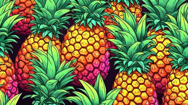 Stylized Tropical Pineapples in Vibrant Graphic Pattern