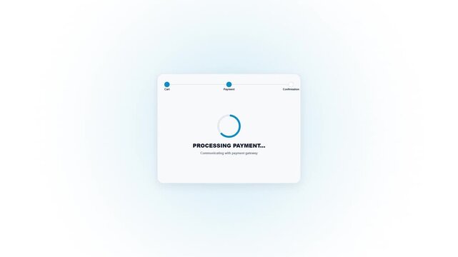 Streamlined digital payment processing interface with a circular loading animation indicating transaction progress on a clean, modern screen