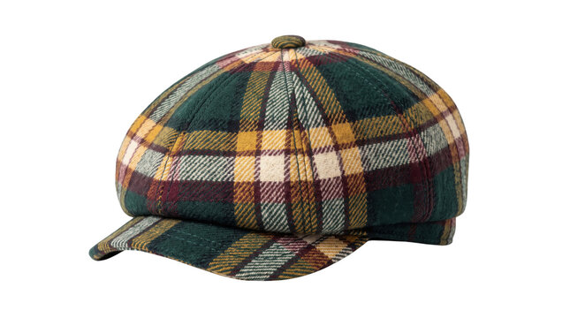 Classic plaid newsboy cap, a stylish vintage accessory; traditional flat cap with a timeless checkered pattern, perfect for fashion and costume design.