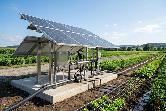 Solar Powered Water Pump System for Sustainable Agriculture Irrigation.