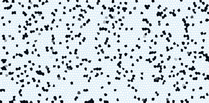 Abstract mosaic texture with scattered black fragments on a white background, geometric pattern with irregular shapes