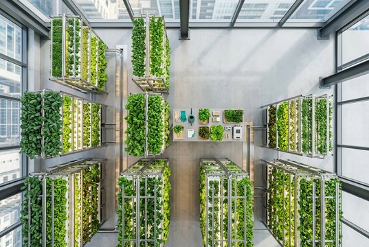 Vertical Hydroponic Farm Growing Fresh Produce Indoors.