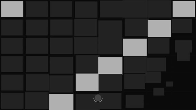 Geometric Abstraction in Shades of Gray: An abstract composition featuring a grid of squares and rectangles in varying shades of gray, with a subtle highlight on a few lighter blocks.