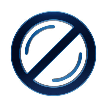 Glowing blue neon prohibition no entry circle slash sign symbol icon on dark background, stop forbidden isolated on a transparent background